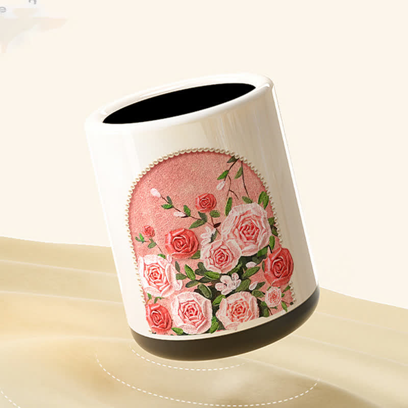 Eleganter, doppelschichtiger, langlebiger Mülleimer mit Rosenmotiv