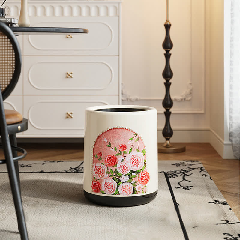 Eleganter, doppelschichtiger, langlebiger Mülleimer mit Rosenmotiv