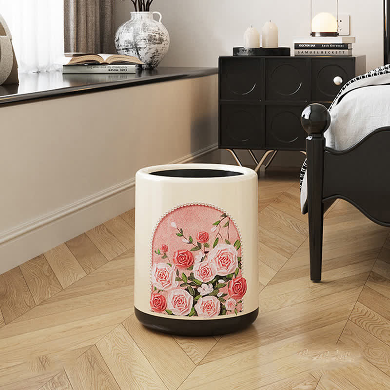 Eleganter, doppelschichtiger, langlebiger Mülleimer mit Rosenmotiv - Weiß & Rosa - 24 x 24 x 30cm - image 4