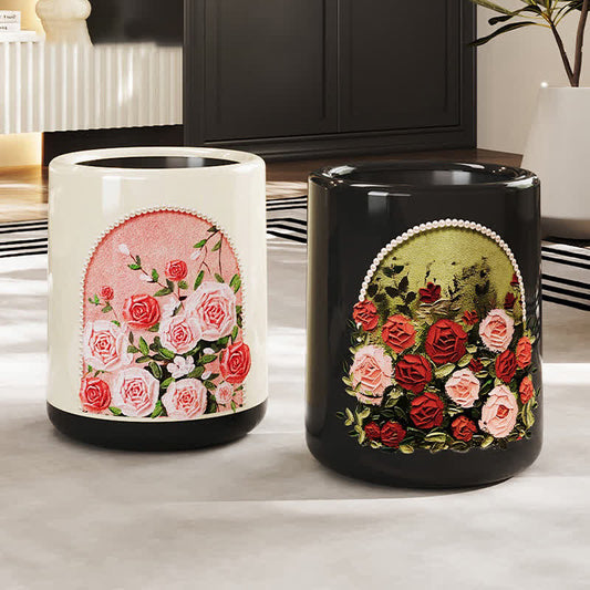 Eleganter, doppelschichtiger, langlebiger Mülleimer mit Rosenmotiv
