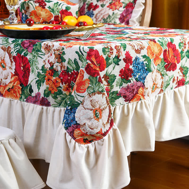 Staubdichte Tischdecke mit Rüschen im Retro-Jacquard-Stil