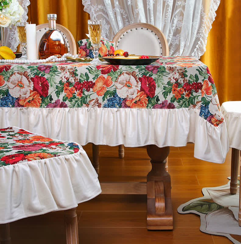 Staubdichte Tischdecke mit Rüschen im Retro-Jacquard-Stil