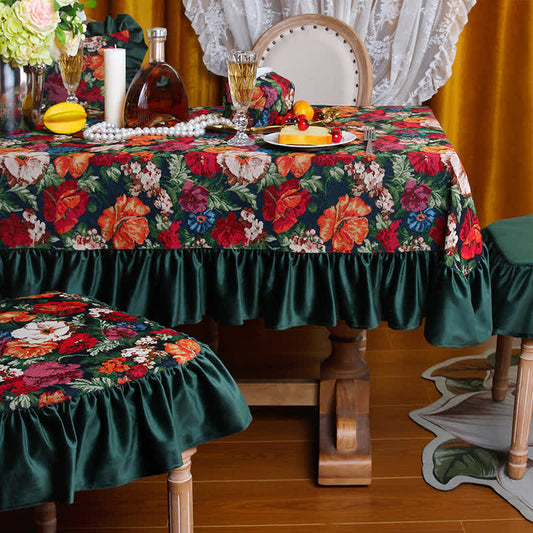 Staubdichte Tischdecke mit Rüschen im Retro-Jacquard-Stil