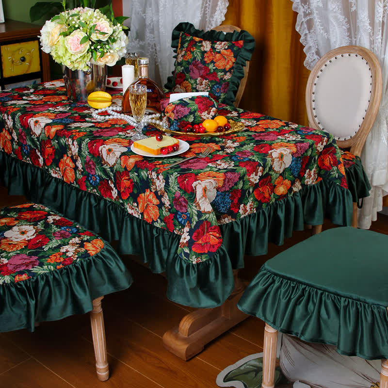 Staubdichte Tischdecke mit Rüschen im Retro-Jacquard-Stil