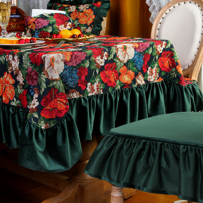 Staubdichte Tischdecke mit Rüschen im Retro-Jacquard-Stil