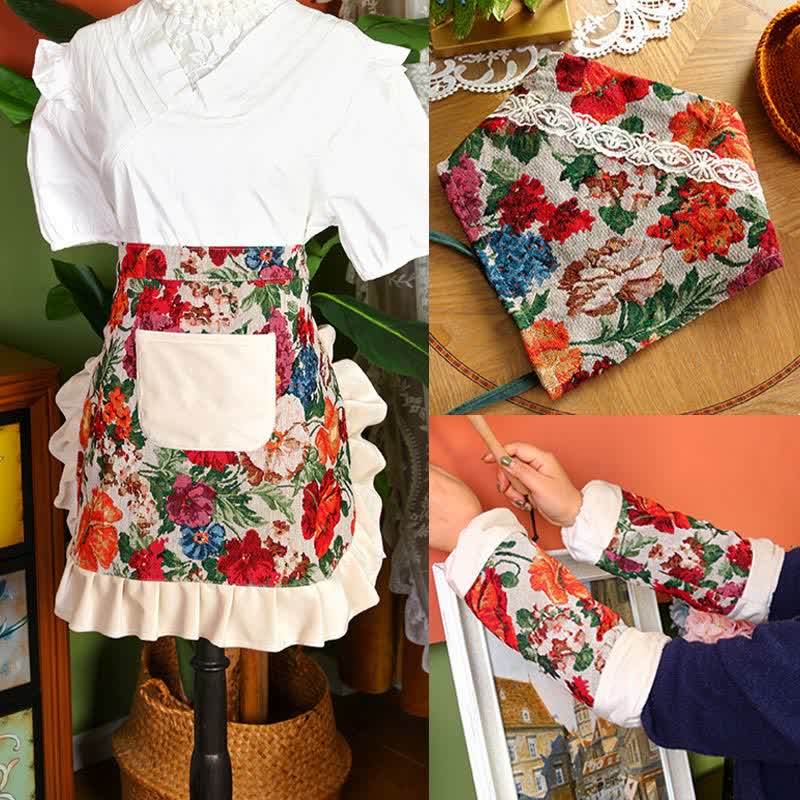 Wasserdichtes Schürzenset mit Retro-Blumenmuster