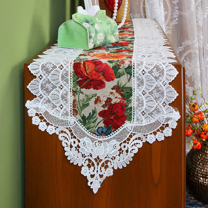 Vintage Patchwork-Tischläufer mit floraler Spitze
