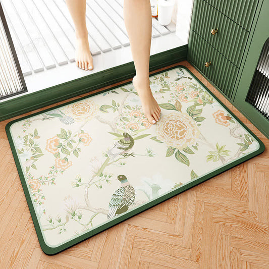 Elegante Badezimmer-Bodenmatte mit Blumenmuster aus Kieselalgenschlamm