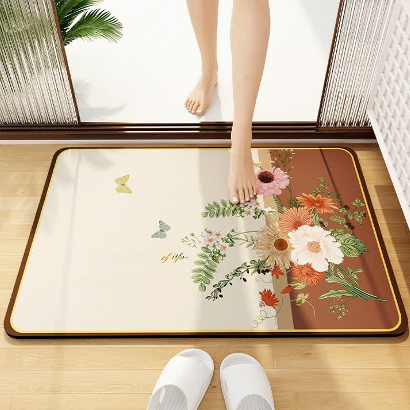 Elegante Badezimmer-Bodenmatte mit Blumenmuster aus Kieselalgenschlamm