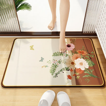 Elegante Badezimmer-Bodenmatte mit Blumenmuster aus Kieselalgenschlamm