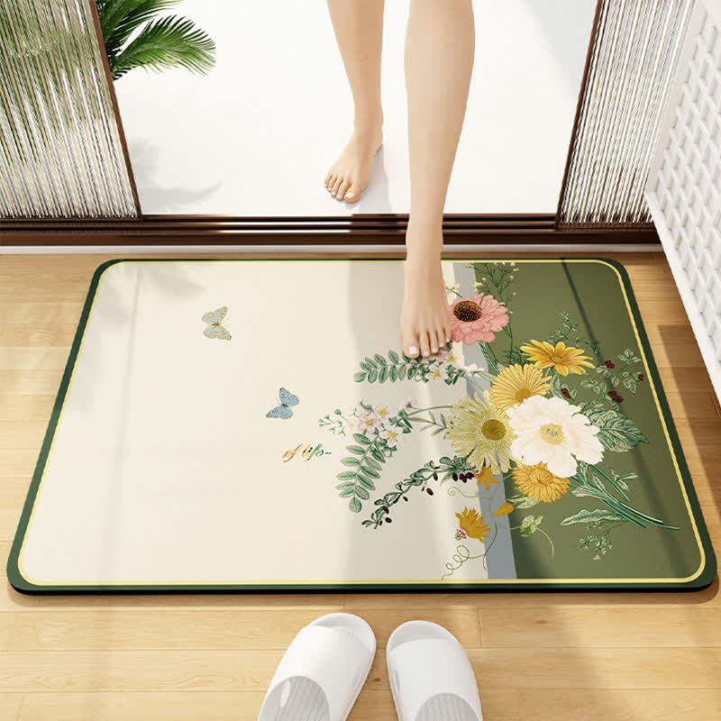 Elegante Badezimmer-Bodenmatte mit Blumenmuster aus Kieselalgenschlamm