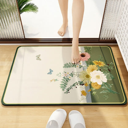 Elegante Badezimmer-Bodenmatte mit Blumenmuster aus Kieselalgenschlamm