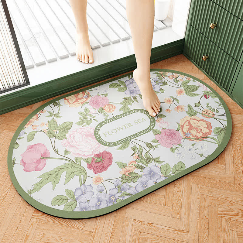 Elegante Badezimmer-Bodenmatte mit Blumenmuster aus Kieselalgenschlamm