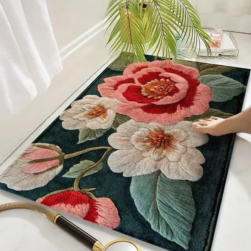 Rutschfeste Bodenmatte im Pastoralstil mit 3D-Blumenmuster