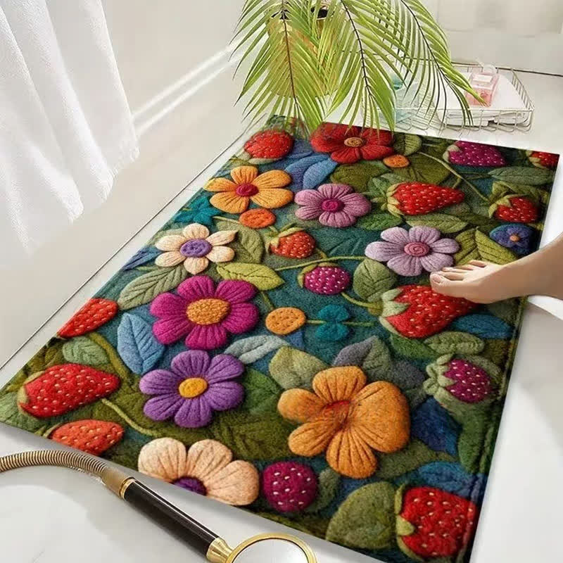 Rutschfeste Bodenmatte im Pastoralstil mit 3D-Blumenmuster