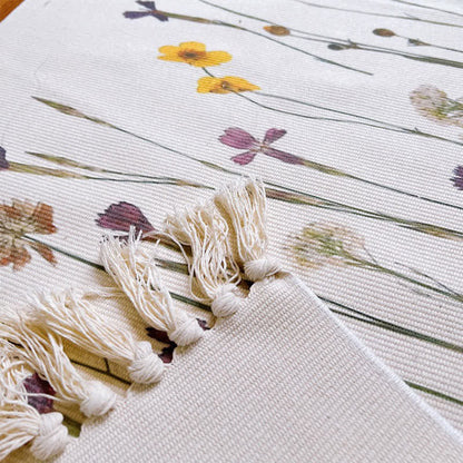 Bodenmatte aus Baumwollleinen mit Pflanzenzweig-Muster und Quaste