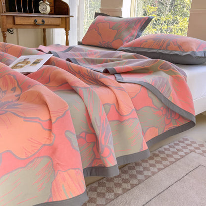 Leichte Steppdecke aus reiner Baumwolle mit leuchtendem Blumenmuster