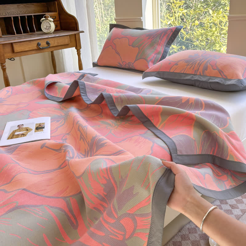 Leichte Steppdecke aus reiner Baumwolle mit leuchtendem Blumenmuster