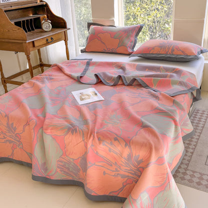 Leichte Steppdecke aus reiner Baumwolle mit leuchtendem Blumenmuster