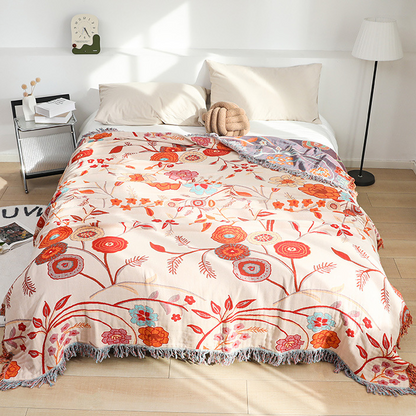 Bequeme Wendedecke aus Baumwollgaze mit Vintage-Blumenmuster