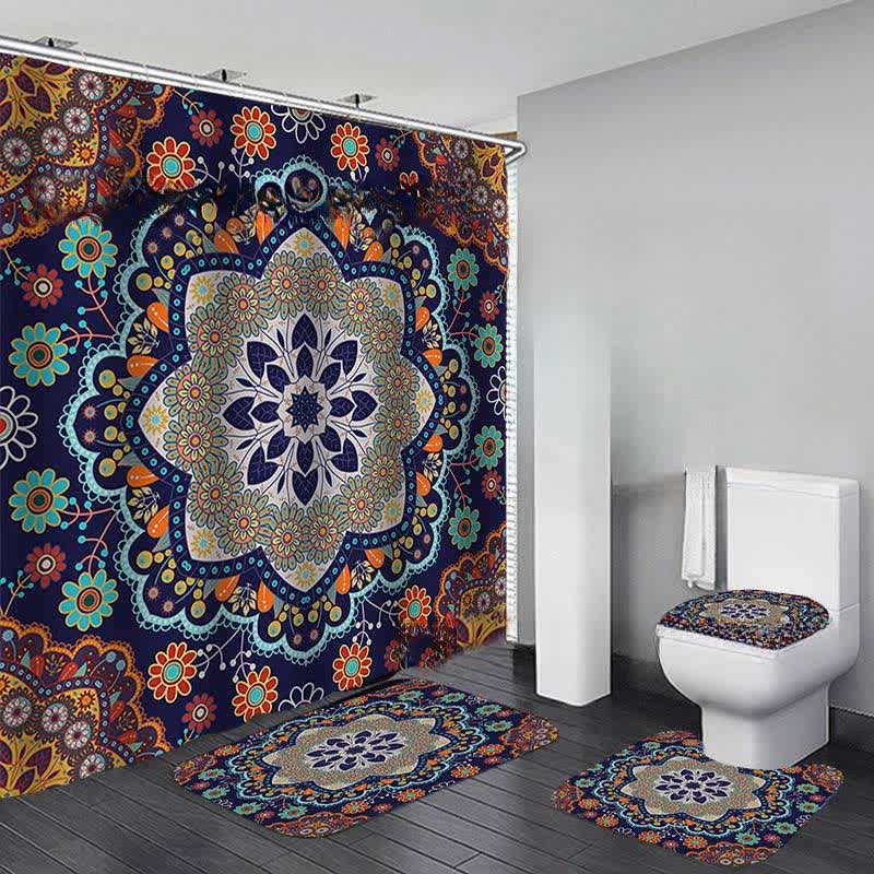 Wasserdichtes Duschvorhangmatten-Set mit Bohemian-Print