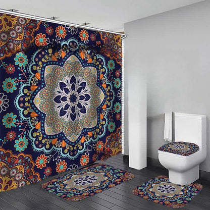 Wasserdichtes Duschvorhangmatten-Set mit Bohemian-Print