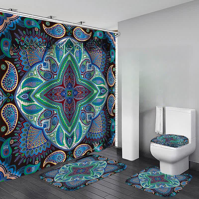 Wasserdichtes Duschvorhangmatten-Set mit Bohemian-Print