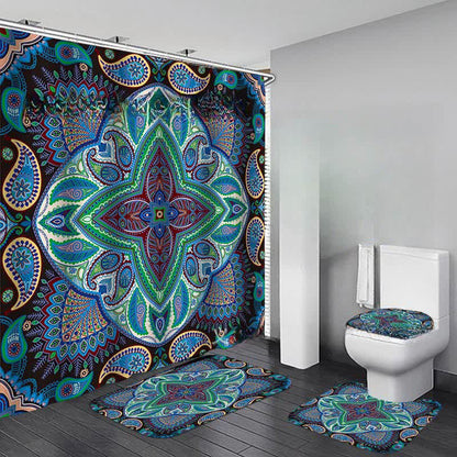 Wasserdichtes Duschvorhangmatten-Set mit Bohemian-Print
