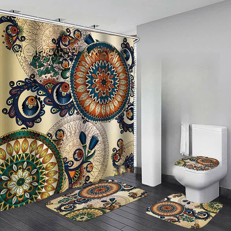 Wasserdichtes Duschvorhangmatten-Set mit Bohemian-Print