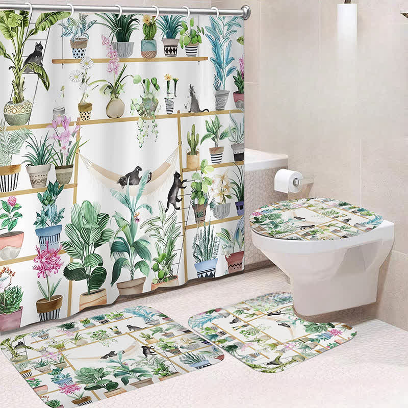 Luxuriöses wasserdichtes Duschvorhang-Matten-Set mit botanischen Blumen