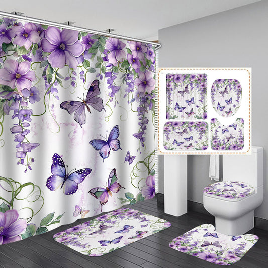 Wasserdichter Duschvorhang mit Blumen und Schmetterlingen