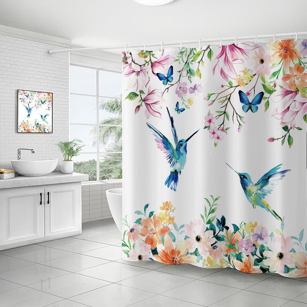 Wasserdichter dekorativer Duschvorhang mit Blumen und Vögeln