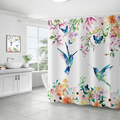 Wasserdichter dekorativer Duschvorhang mit Blumen und Vögeln
