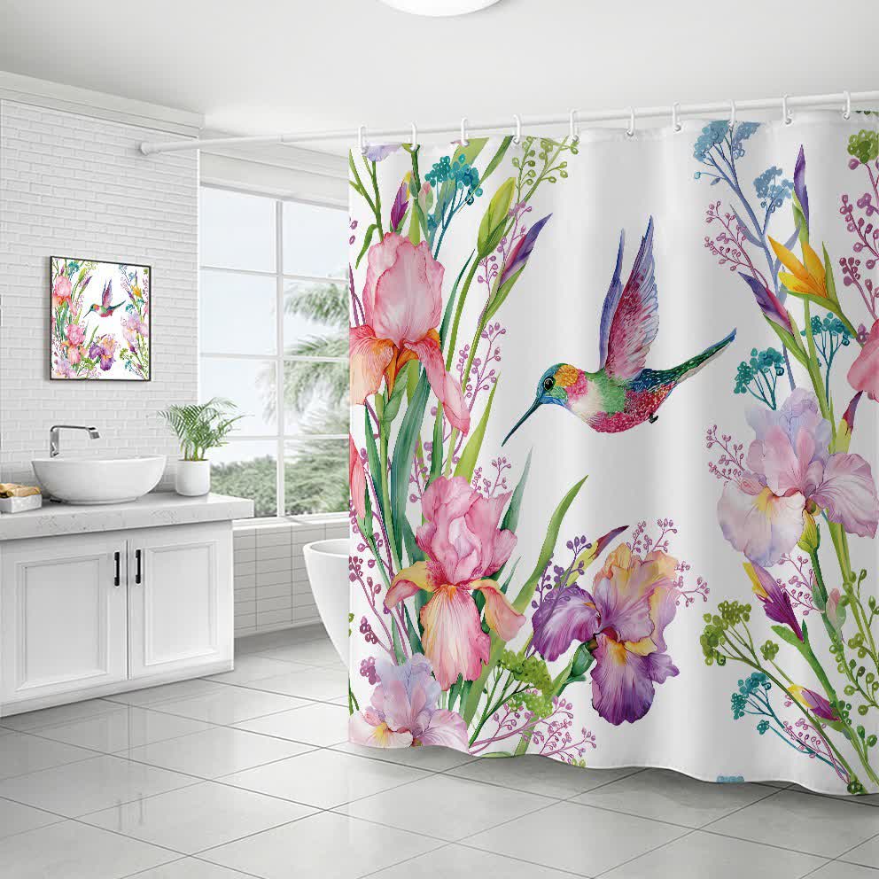 Wasserdichter dekorativer Duschvorhang mit Blumen und Vögeln