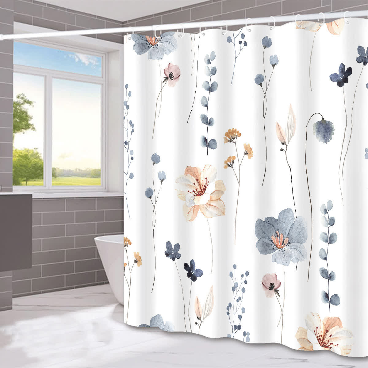 Eleganter, floraler, wasserdichter, dekorativer Duschvorhang