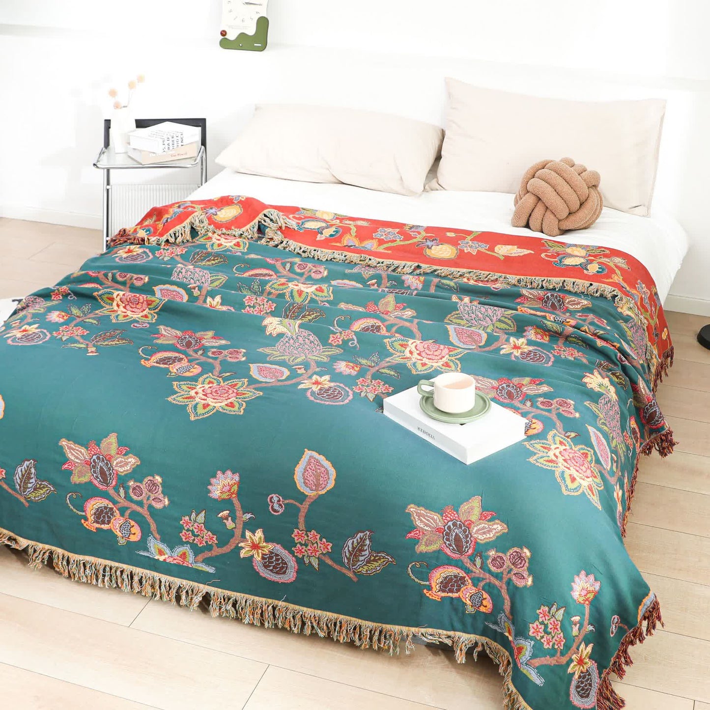 Bequeme Vintage-Decke aus Baumwollgaze mit Quasten