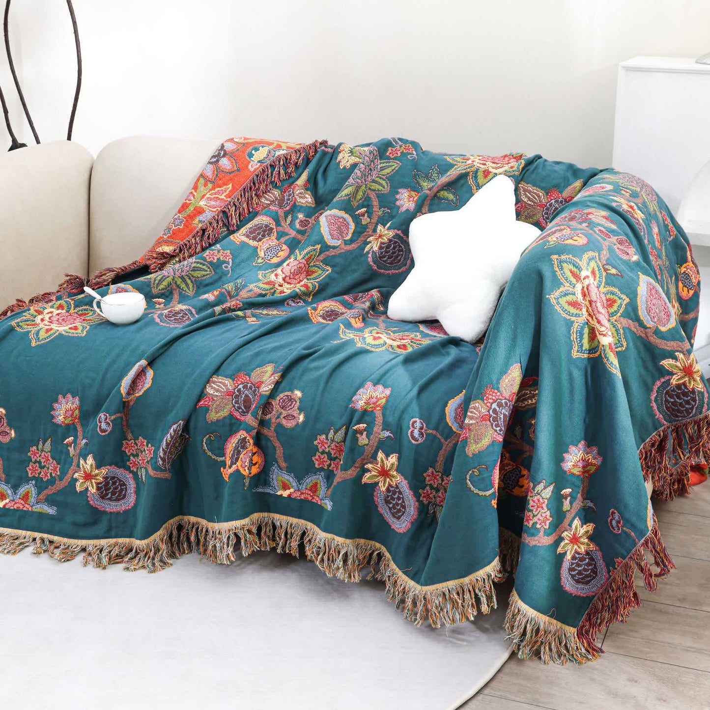 Bequeme Vintage-Decke aus Baumwollgaze mit Quasten