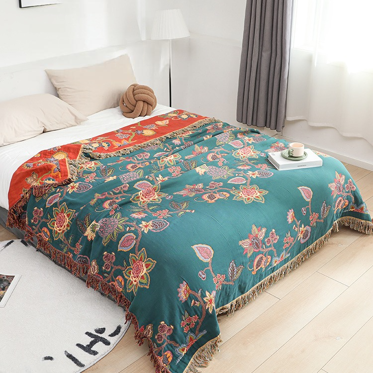 Bequeme Vintage-Decke aus Baumwollgaze mit Quasten