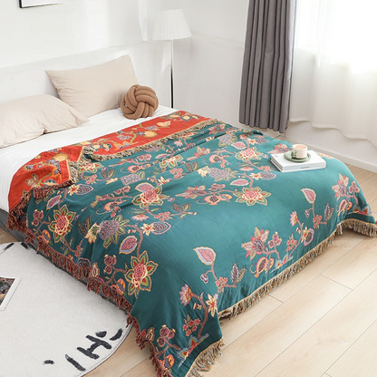 Bequeme Vintage-Decke aus Baumwollgaze mit Quasten