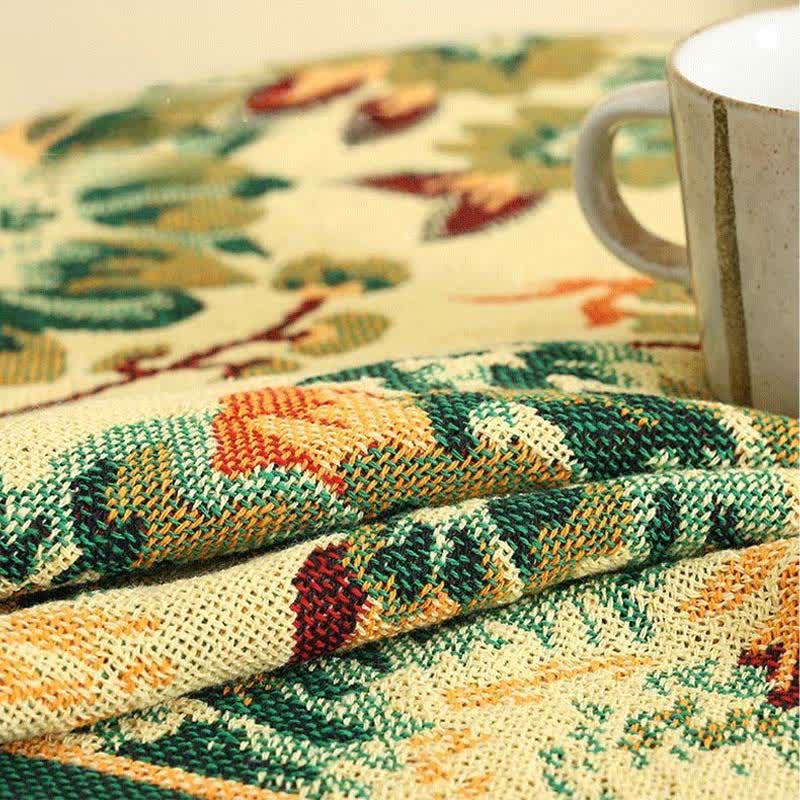 Vintage Jacquard Gerbera Blau Sonnenblumen Tischdecke