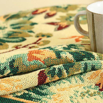 Vintage Jacquard Gerbera Blau Sonnenblumen Tischdecke