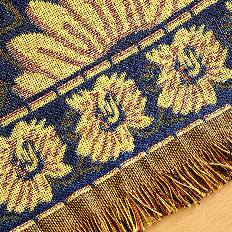 Vintage Jacquard Gerbera Blau Sonnenblumen Tischdecke