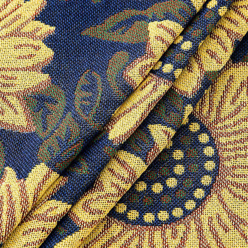 Vintage Jacquard Gerbera Blau Sonnenblumen Tischdecke