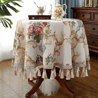 Elegante Tischdecke mit Blumenmuster aus Chenille-Jacquard