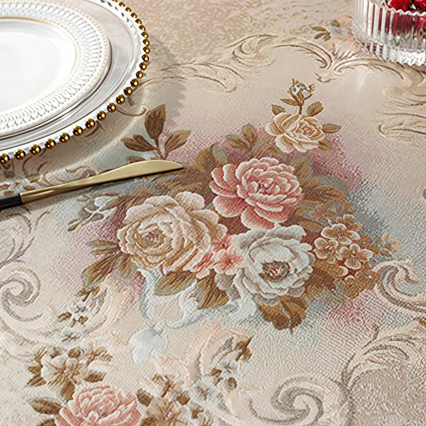 Elegante Tischdecke mit Blumenmuster aus Chenille-Jacquard