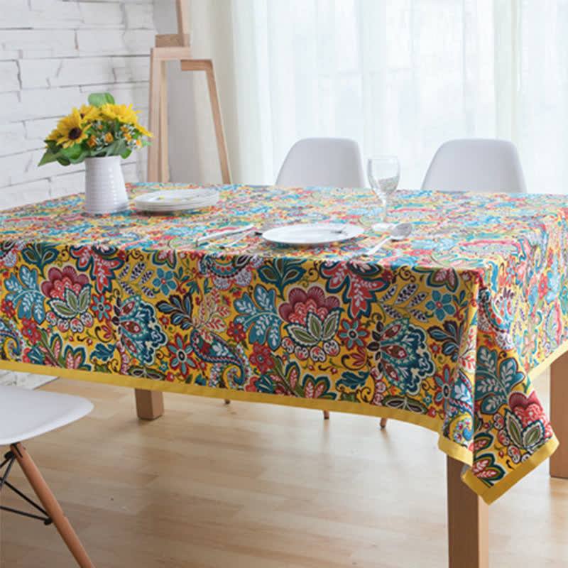 Boho Bunte botanische Blumen Tischdecke