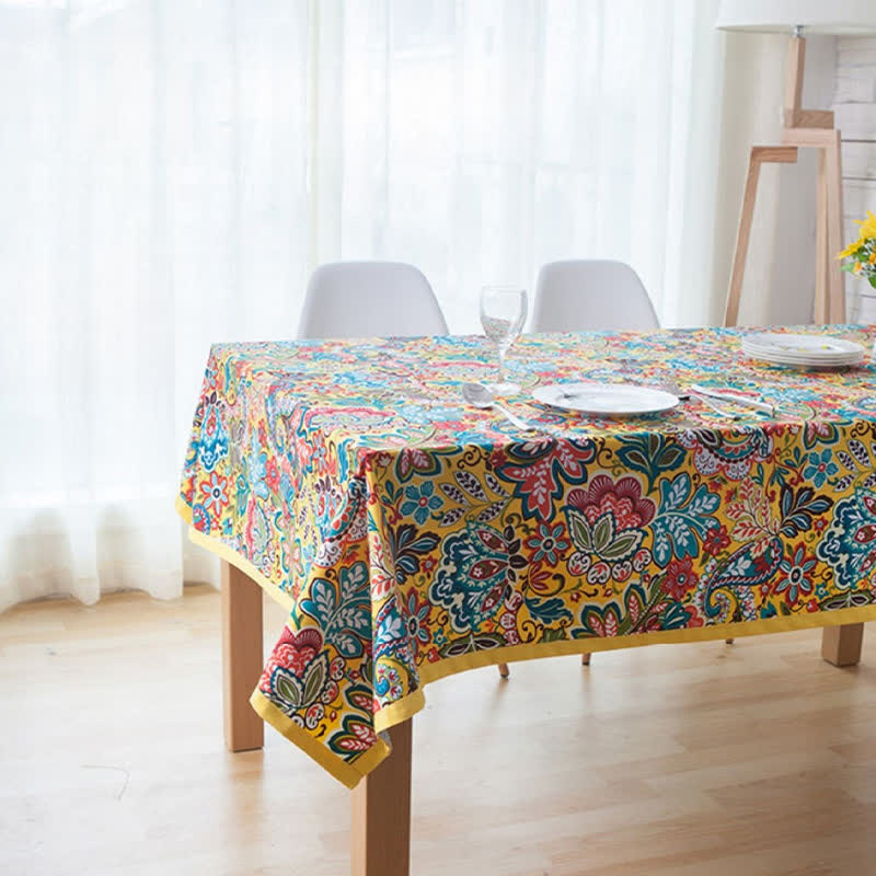 Boho Bunte botanische Blumen Tischdecke