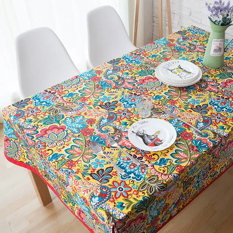 Boho Bunte botanische Blumen Tischdecke
