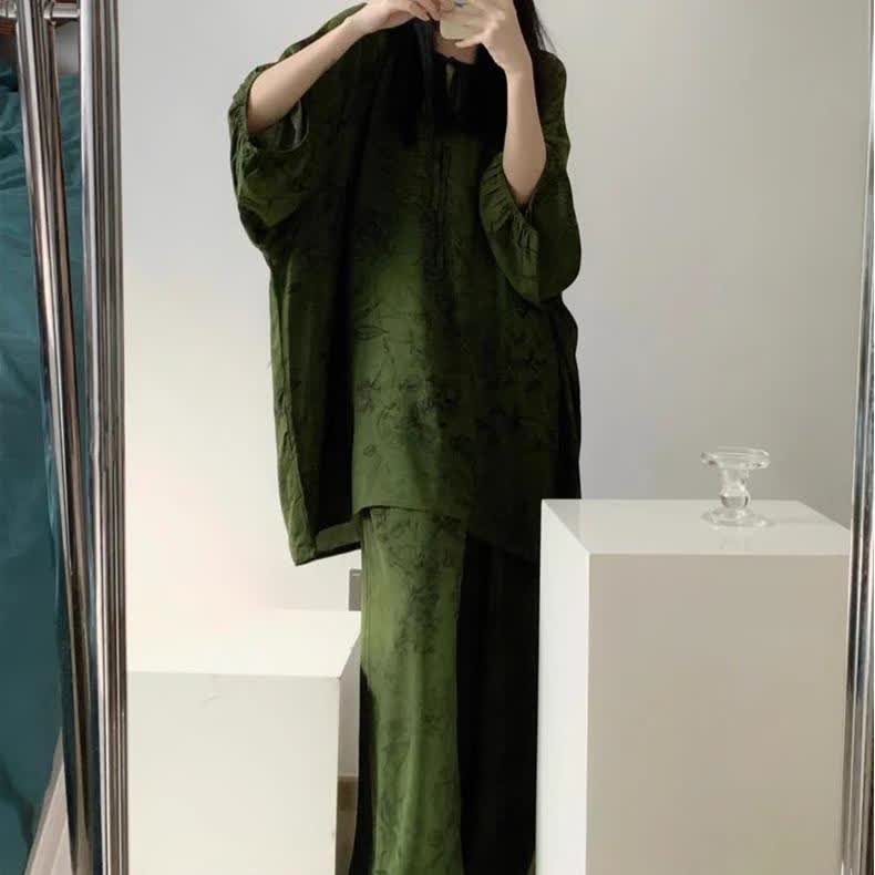Retro Plus Size Weiches Nachtwäsche-Set mit Blumenmuster