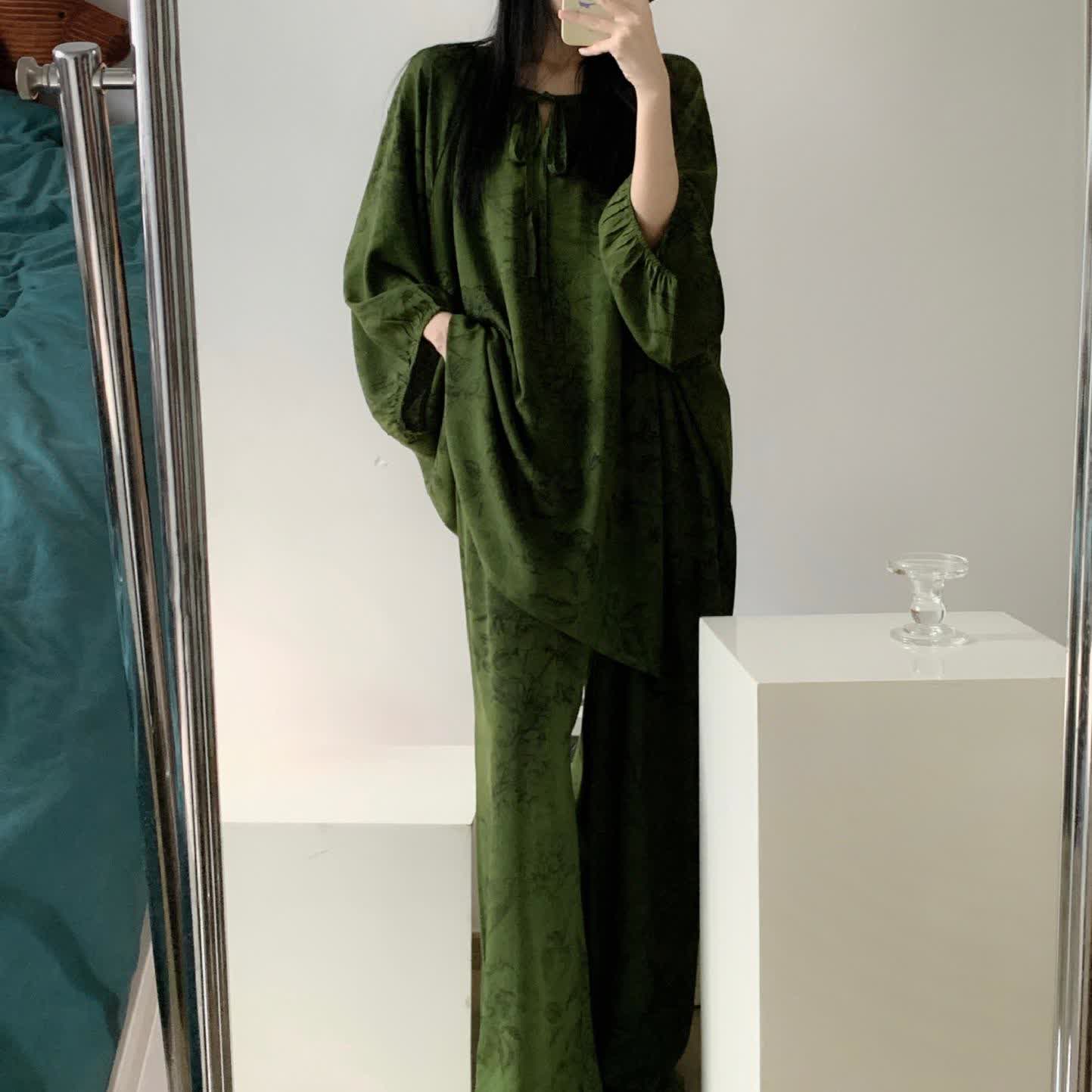Retro Plus Size Weiches Nachtwäsche-Set mit Blumenmuster